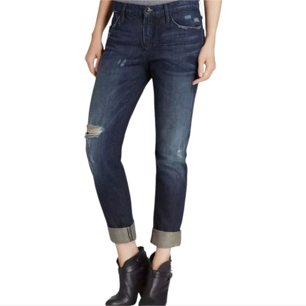 Black Orchid Distressed Denim Boyfriend Jeans Rips and Cuffed Hems Twister 26